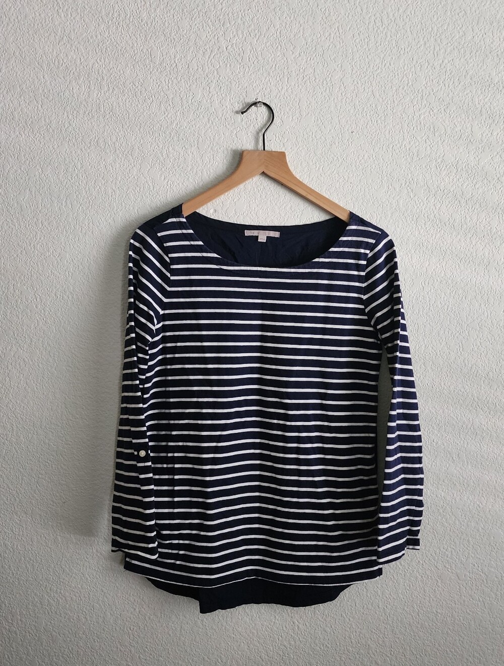 Gap Women's SM Boat Neck Navy Blue Striped Top